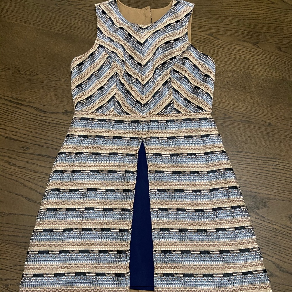 Esley blue & brown embroidered stitch dress | M - Picture 1 of 8
